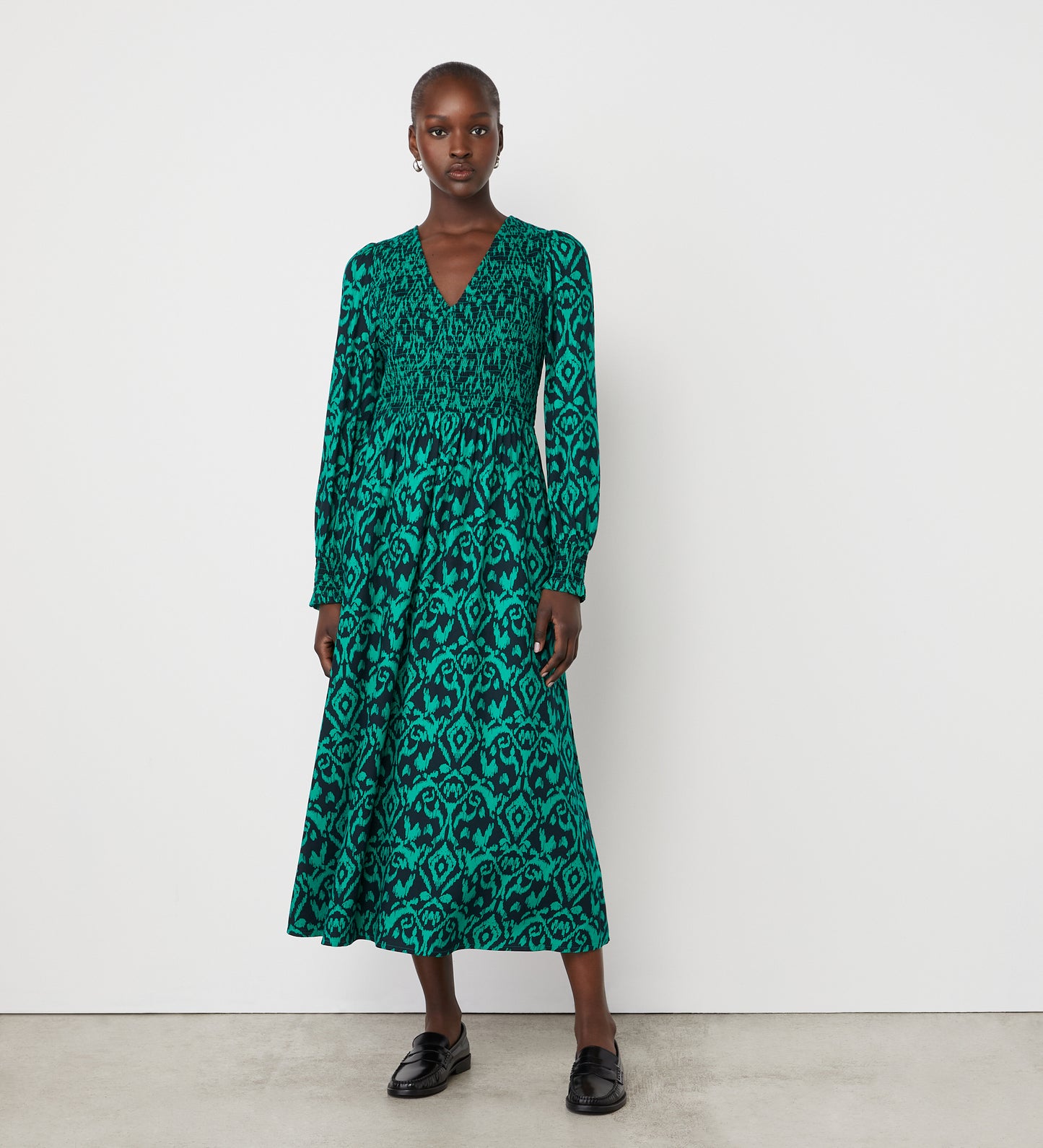 Tasmin Green Ikat Midi Dress