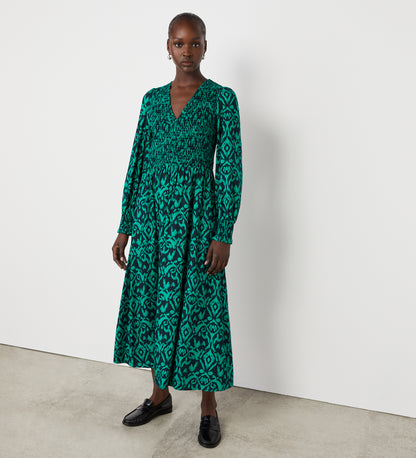 Tasmin Green Ikat Midi Dress