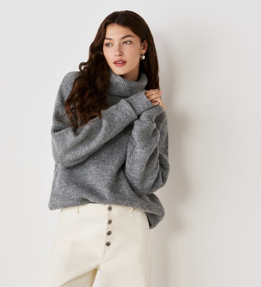 Tillie Grey Marle Roll Neck Jumper