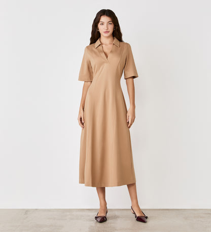 Trinity Camel Ponte Jersey Midi Dress