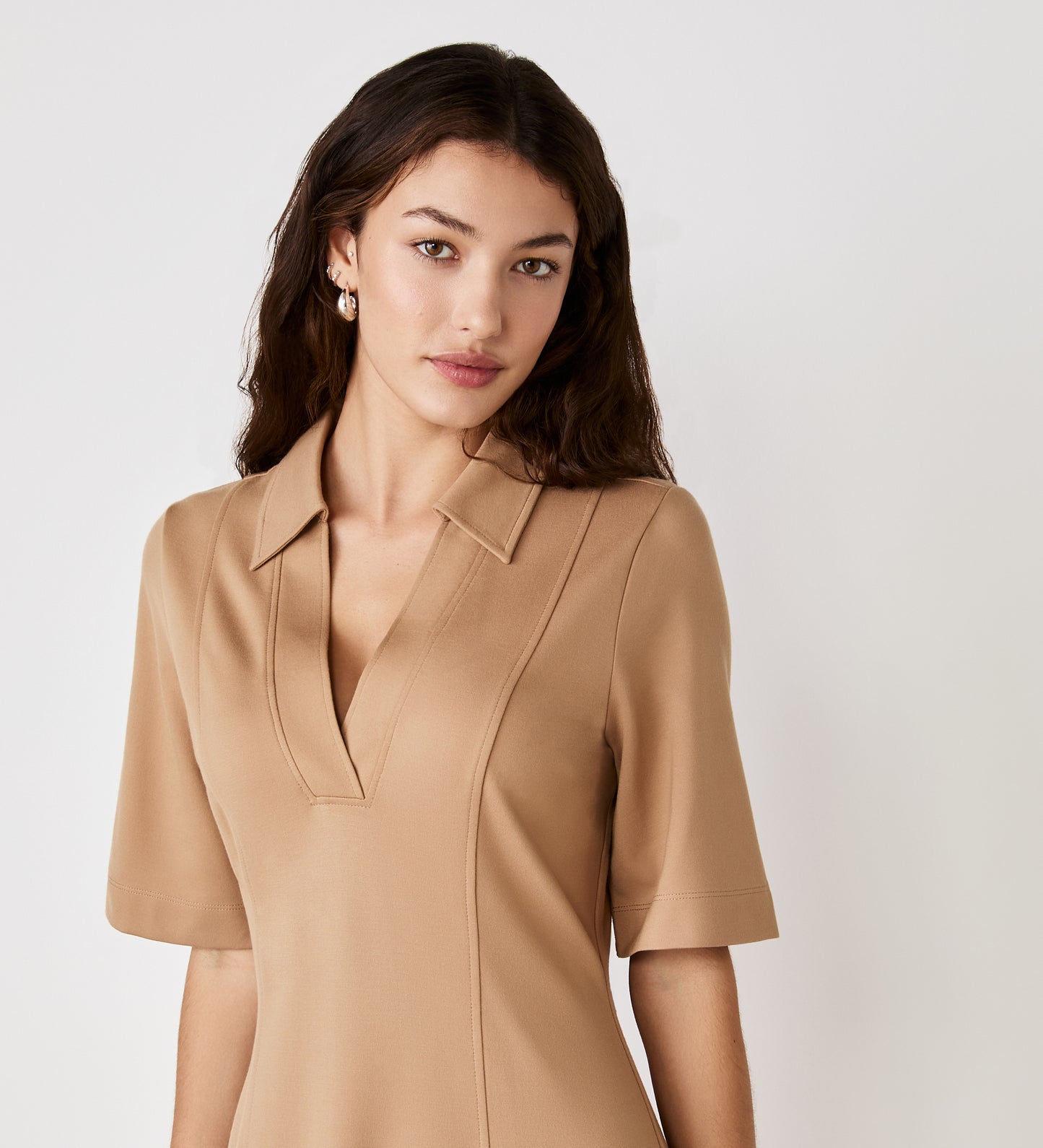 Trinity Camel Ponte Jersey Midi Dress