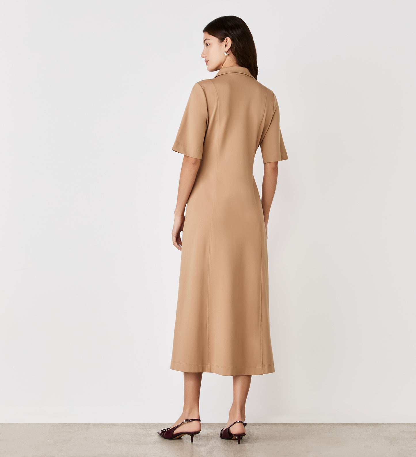 Trinity Camel Ponte Jersey Midi Dress