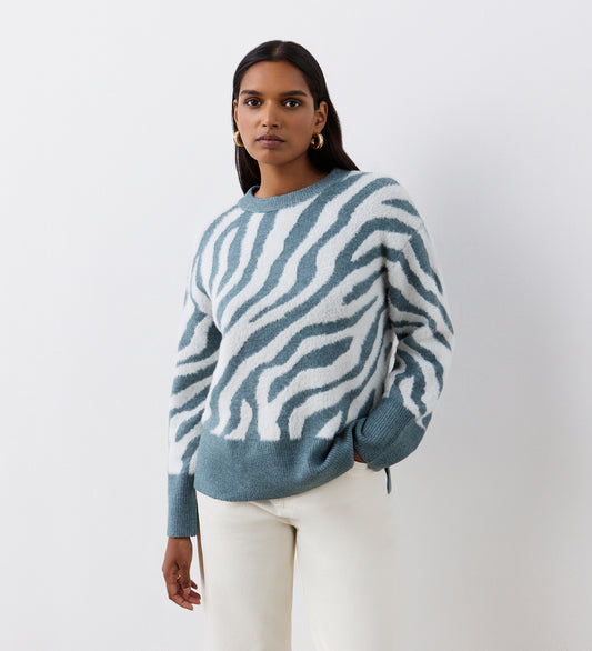 Tully Duck Egg Zebra Knitted Jumper