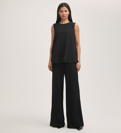 Nat Black Crepe Wide Leg Trousers