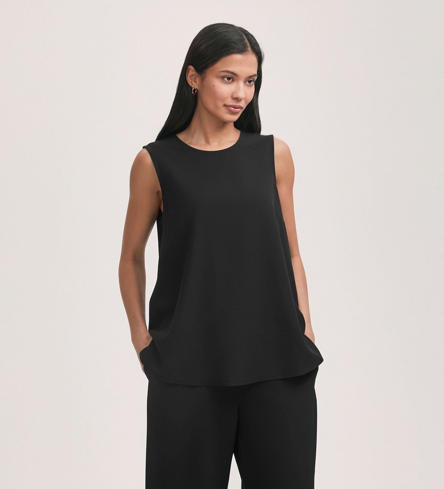 Vallie Black Crepe Sleeveless Shell Top