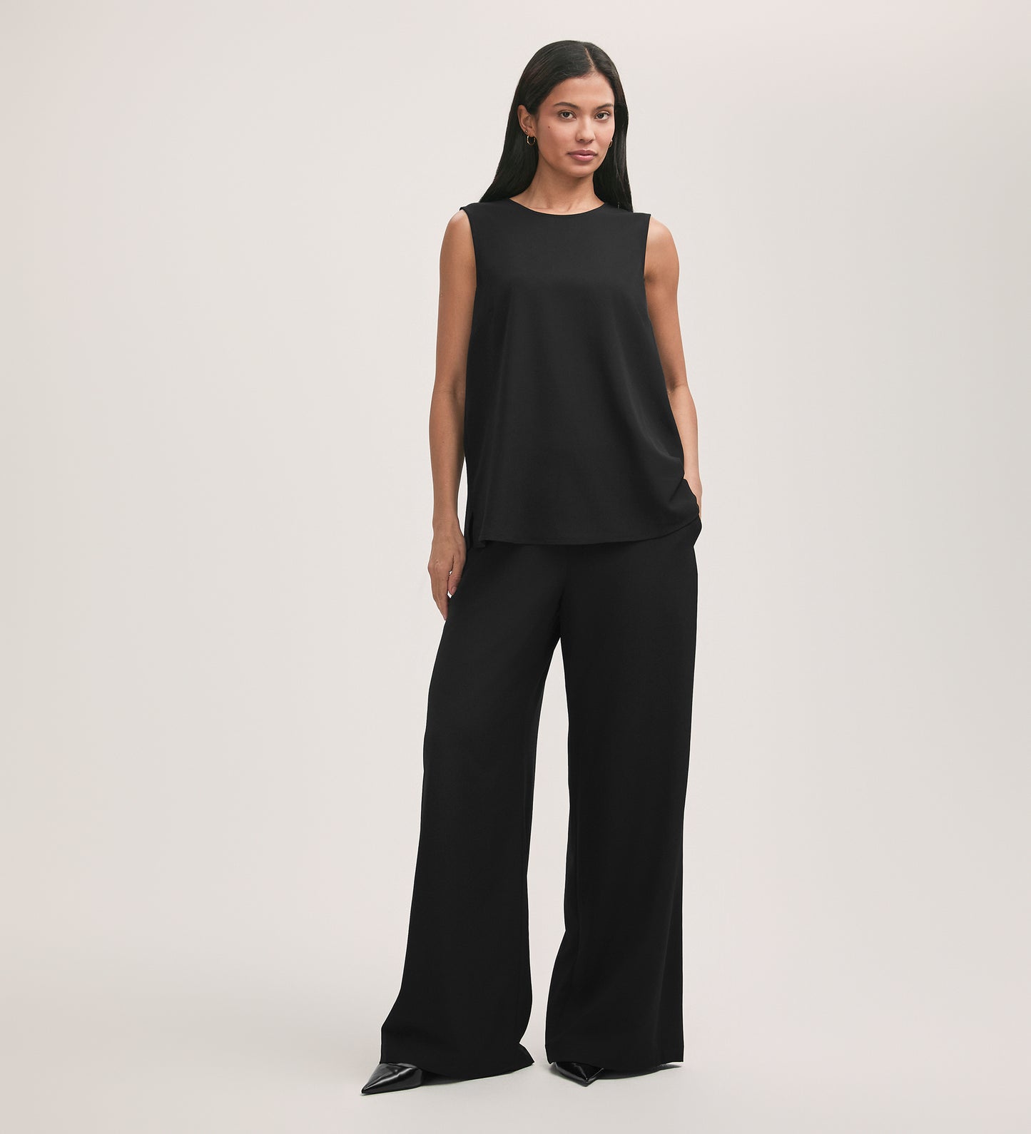 Vallie Black Crepe Sleeveless Shell Top