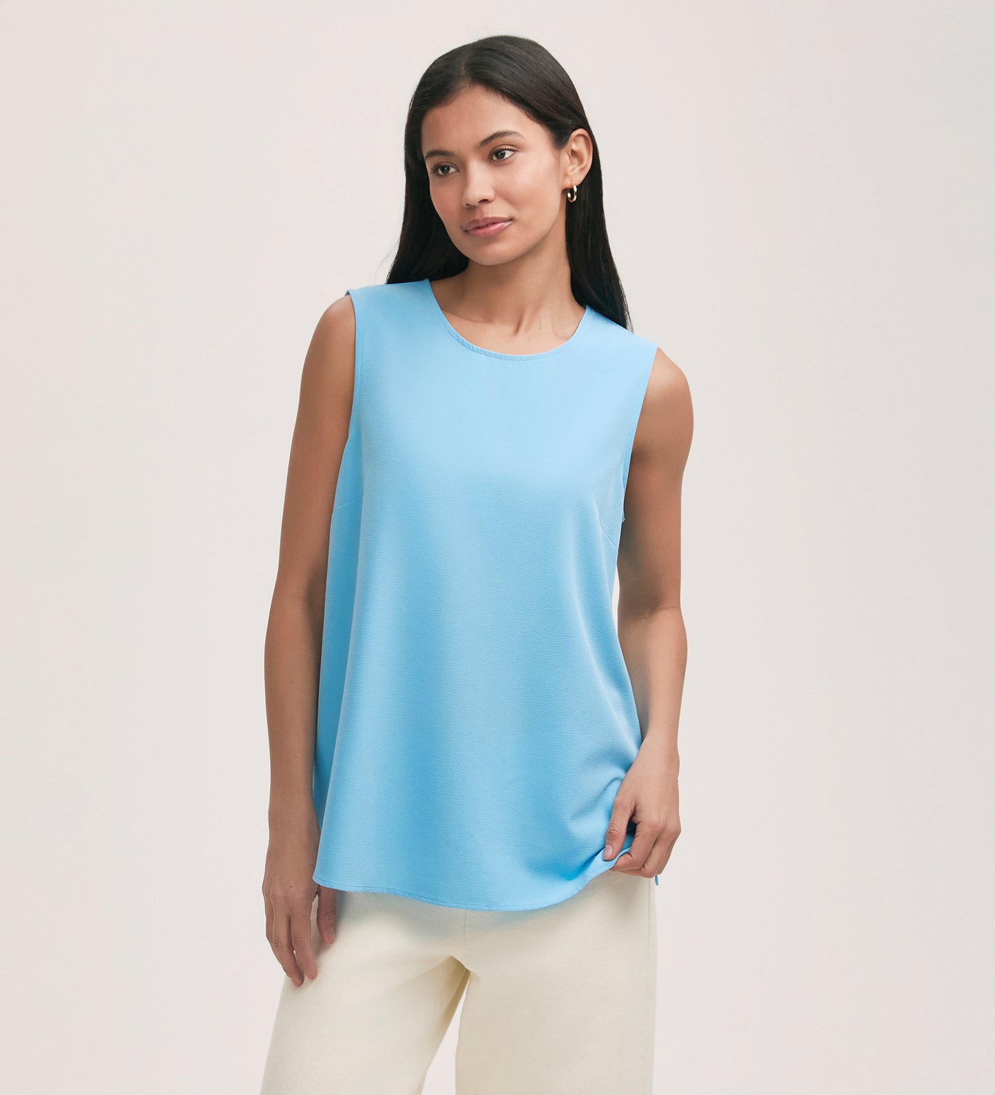 Vallie Light Blue Crepe Sleeveless Shell Top