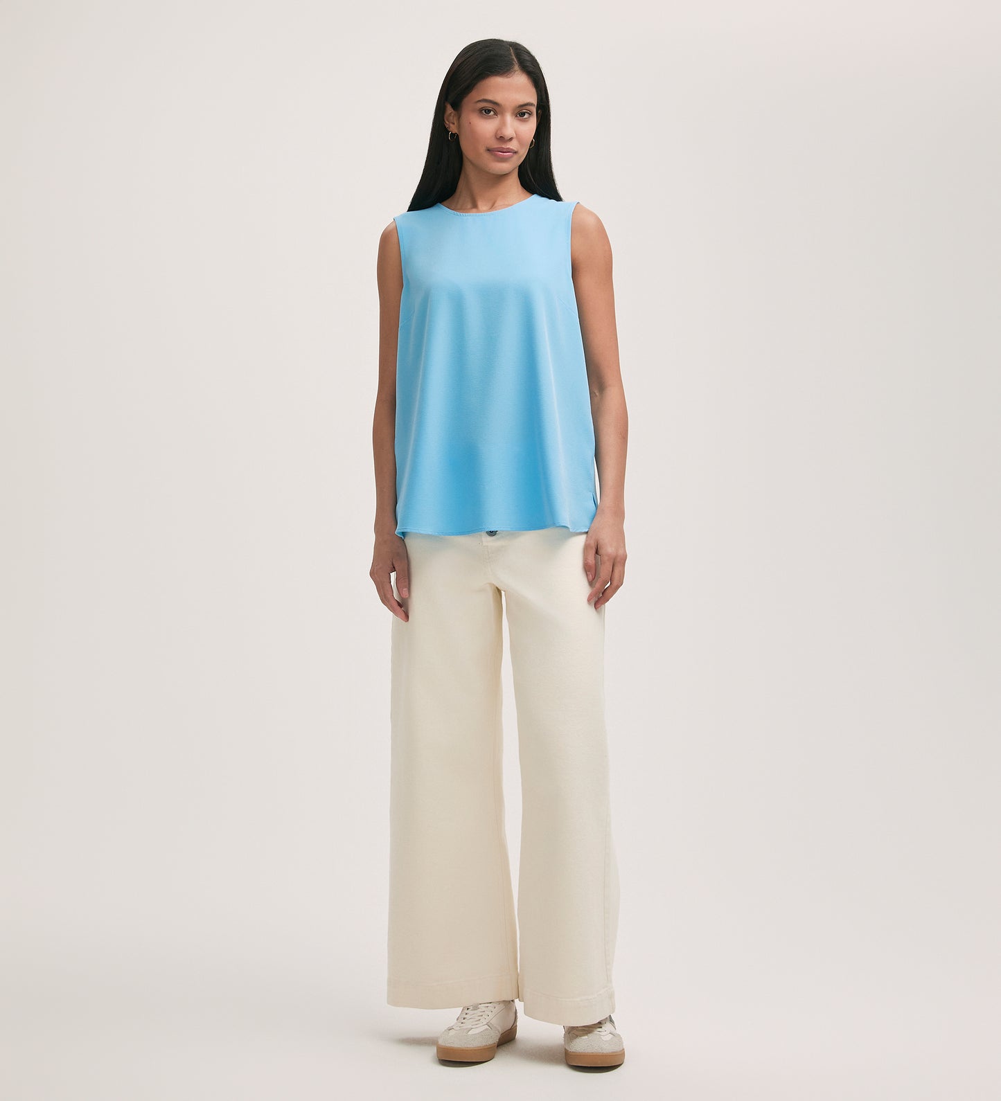 Vallie Light Blue Crepe Sleeveless Shell Top