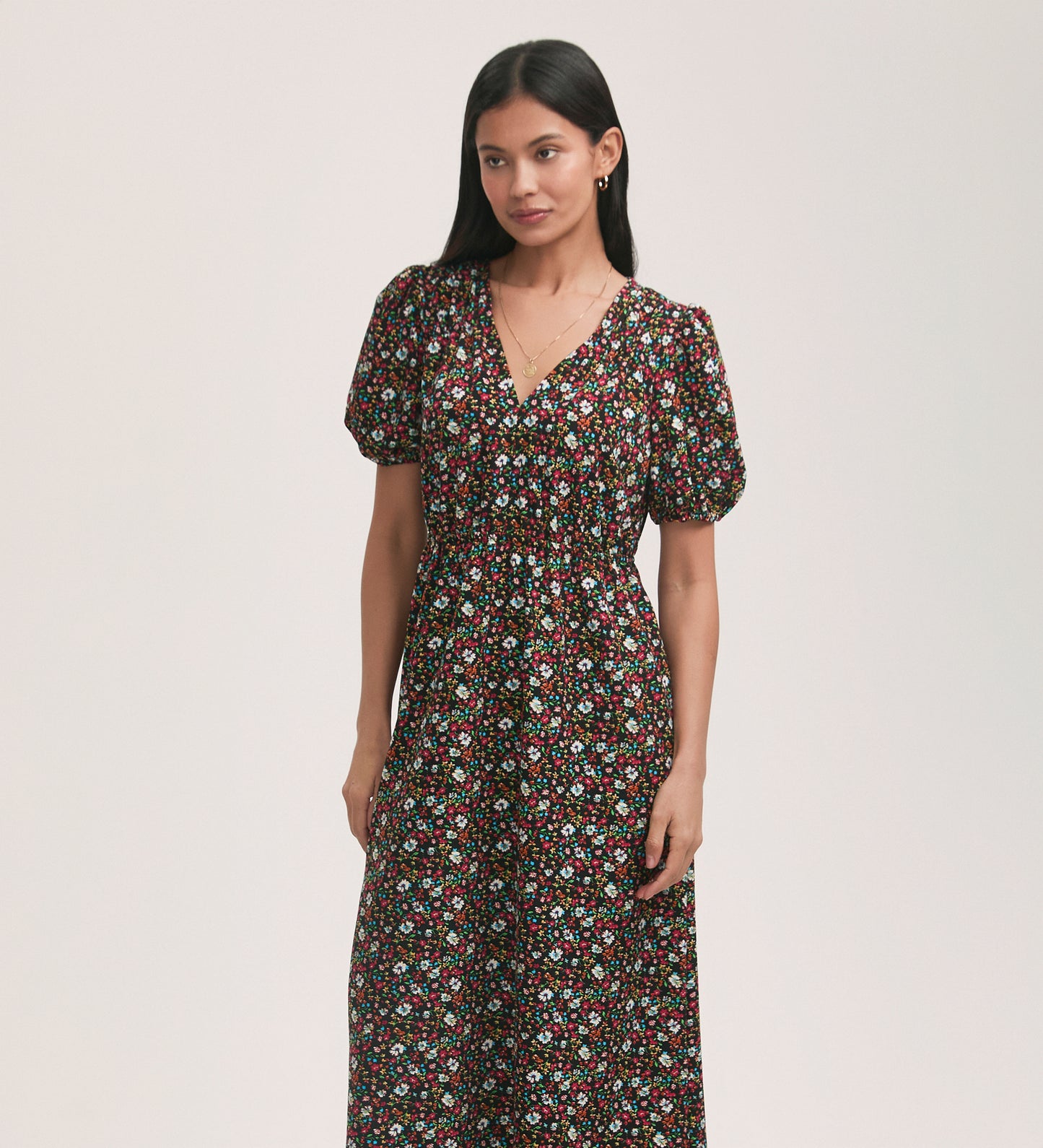 Vittoria Black Floral Crepe Midi Dress