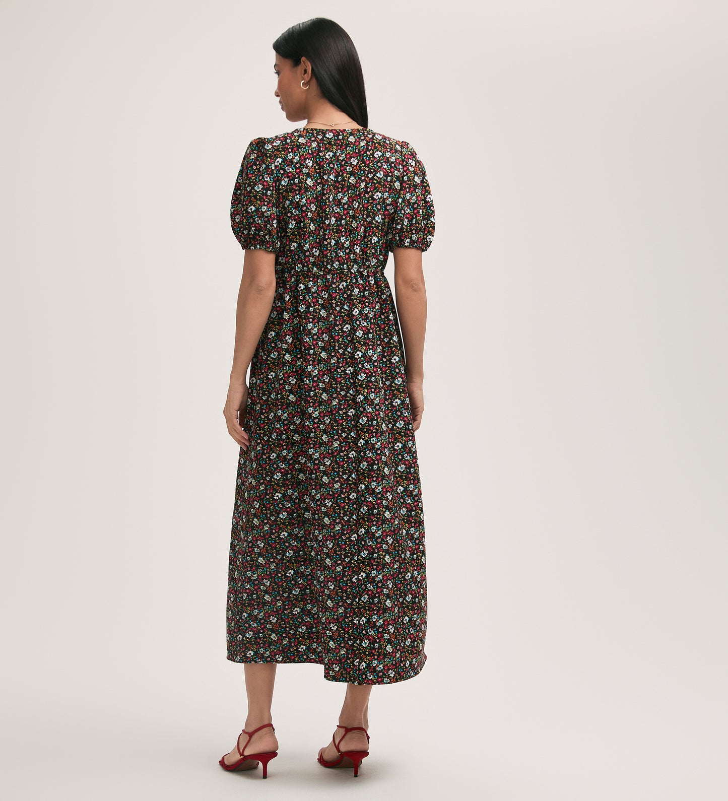 Vittoria Black Floral Crepe Midi Dress