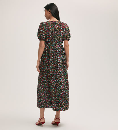 Vittoria Black Floral Crepe Midi Dress