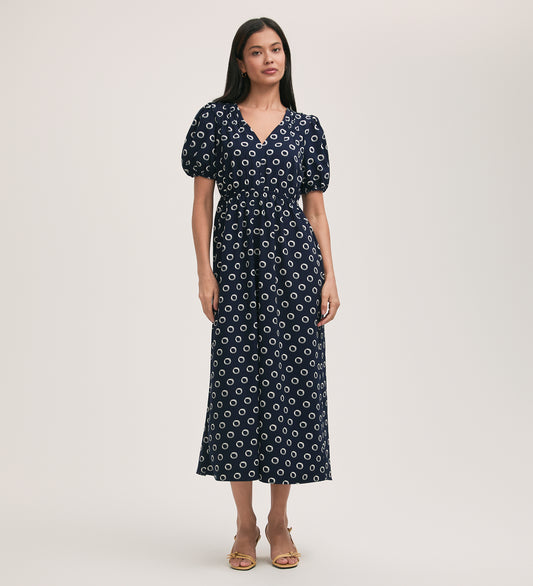 Vittoria Navy Spot Crepe Midi Dress