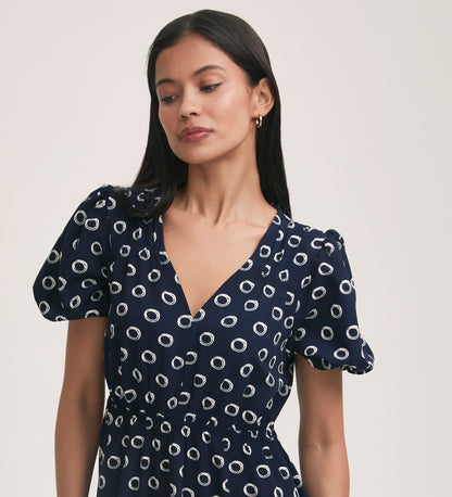 Vittoria Navy Polka Dot Crepe Midi Dress