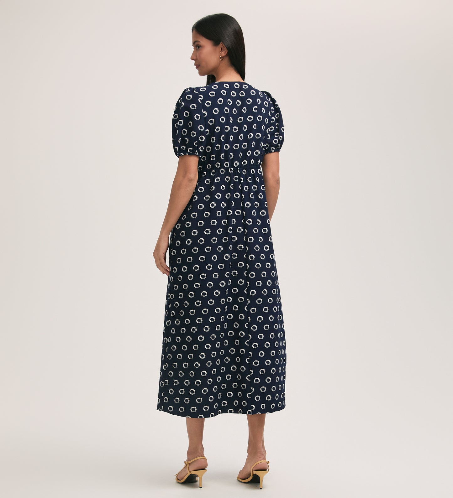 Vittoria Navy Polka Dot Crepe Midi Dress