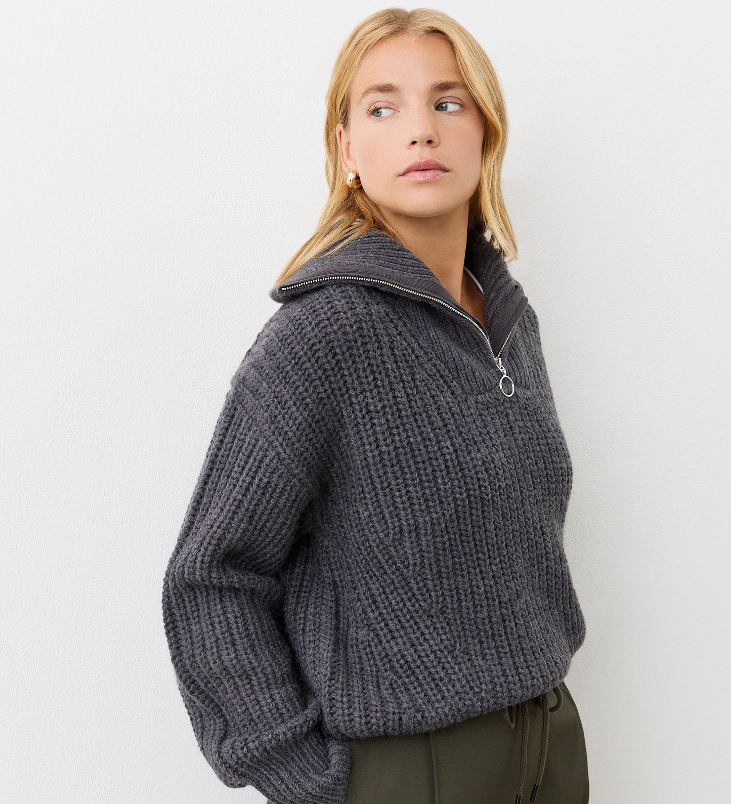 Wilma Charcoal Half Zip Funnel Neck Jumper