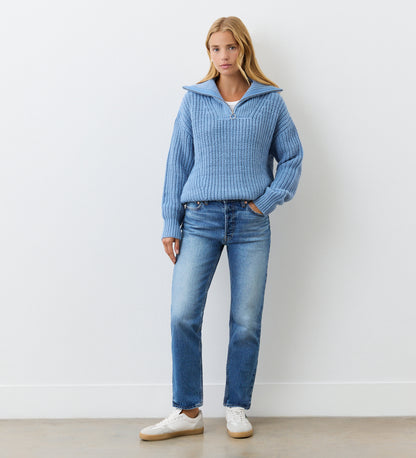 Wilma Denim Blue Half Zip Funnel Neck Jumper