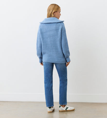 Wilma Denim Blue Half Zip Funnel Neck Jumper