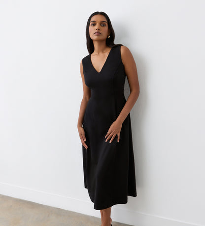 Adele Black Ponte Jersey Midi Dress