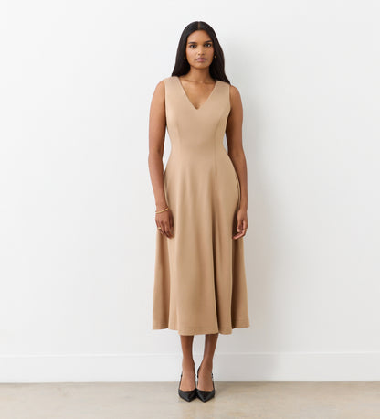 Adele Camel Ponte Jersey Midi Dress