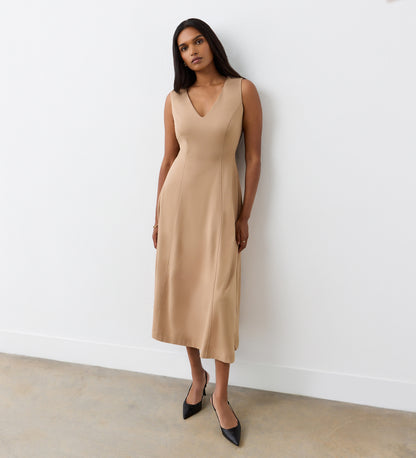 Adele Camel Ponte Jersey Midi Dress