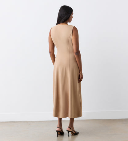 Adele Camel Ponte Jersey Midi Dress