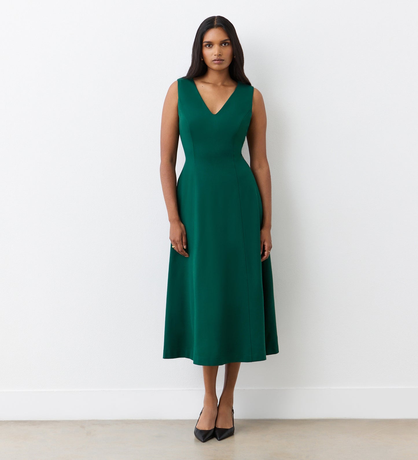 Adele Bottle Green Ponte Jersey Midi Dress