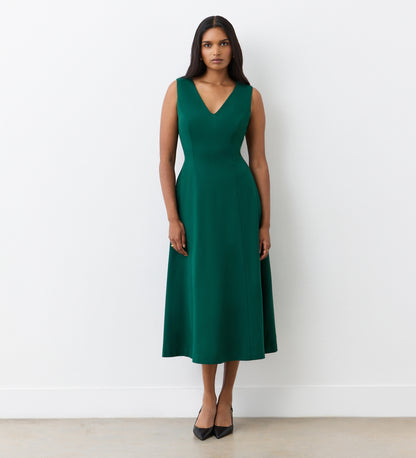 Adele Bottle Green Ponte Jersey Midi Dress