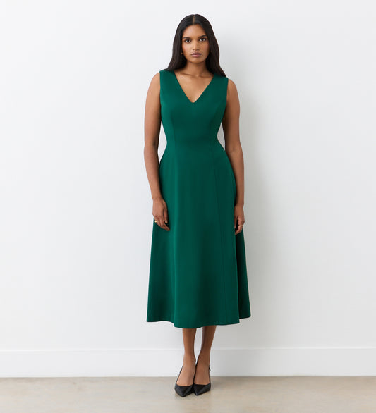 Adele Bottle Green Ponte Midi Dress