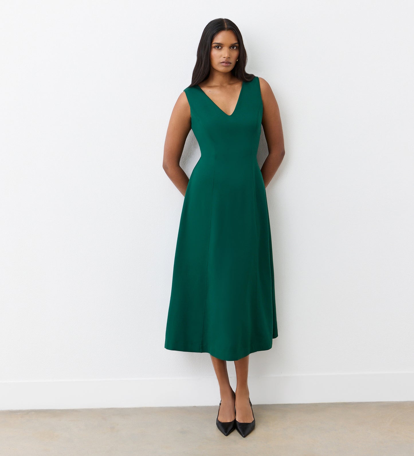 Adele Bottle Green Ponte Jersey Midi Dress