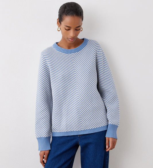 Stella Blue Chevron Cotton Crew Neck Jumper