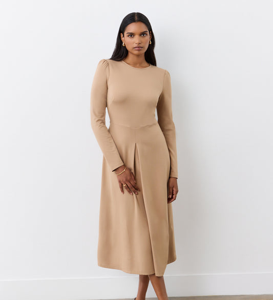 Carla Camel Ponte Jersey Midi Dress