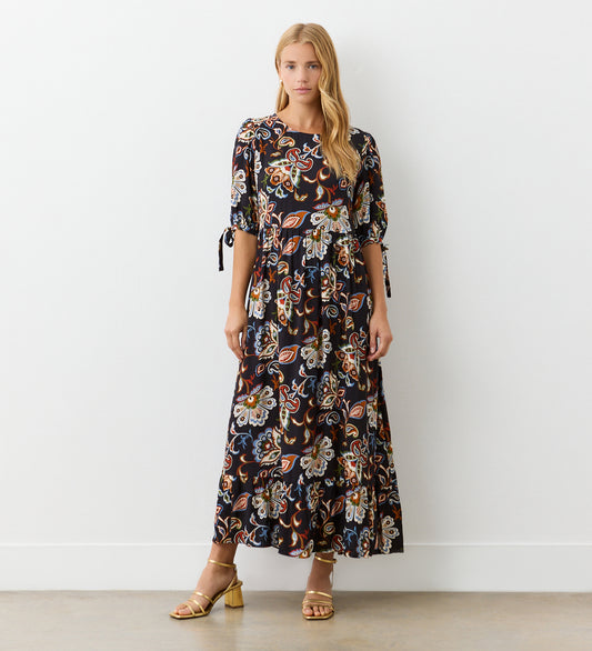 Gwen Black Floral Midi Smock Dress