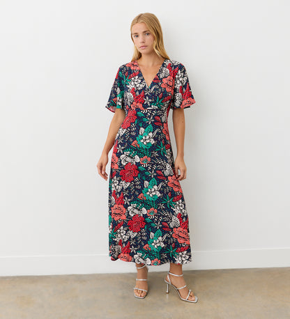 Josie Navy Floral Crepe Midi Dress