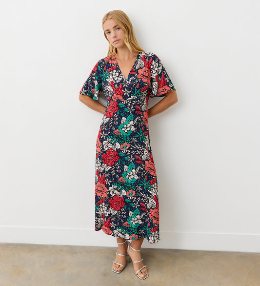 Josie Navy Floral Crepe Midi Dress