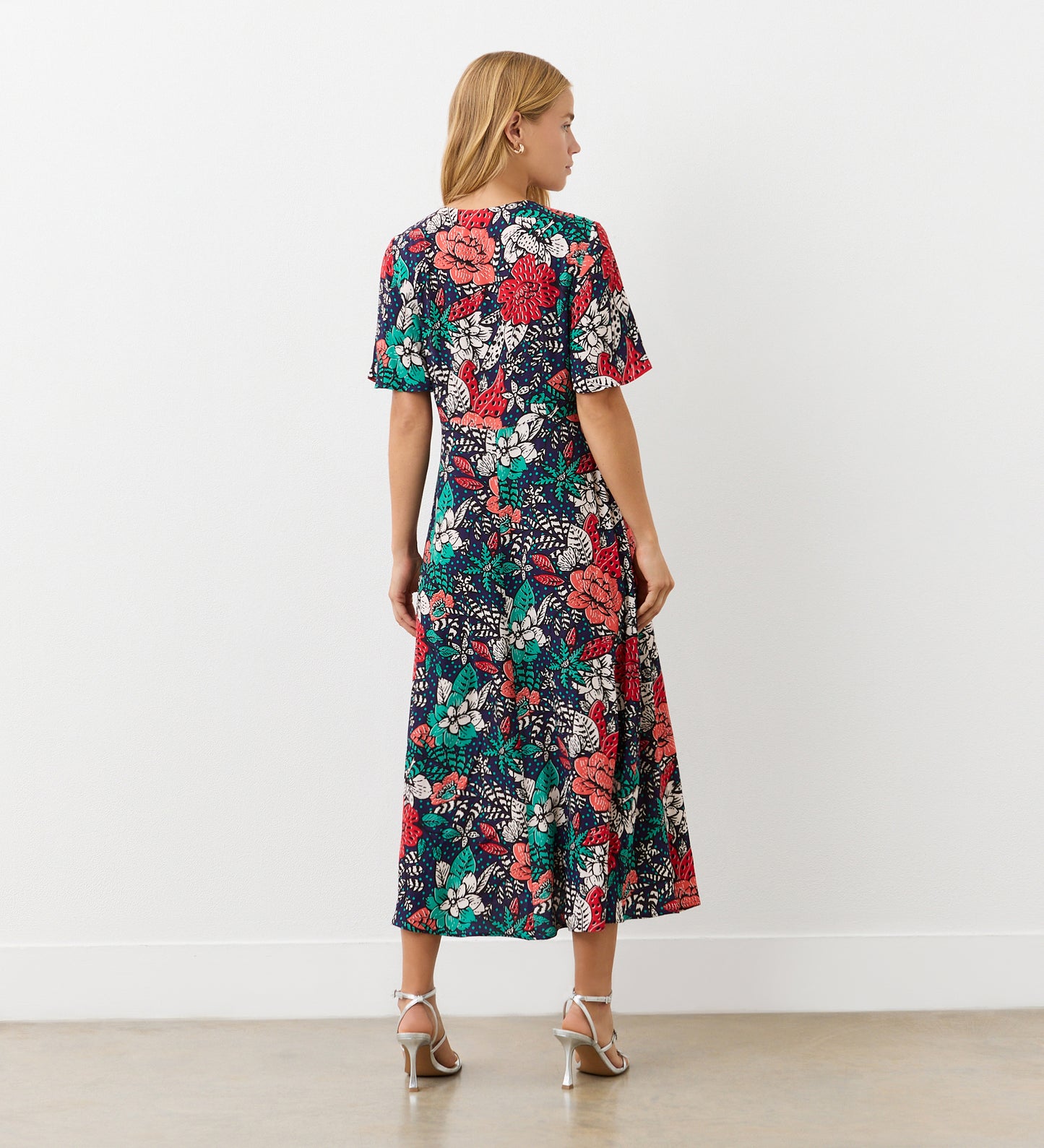 Josie Navy Floral Crepe Midi Dress