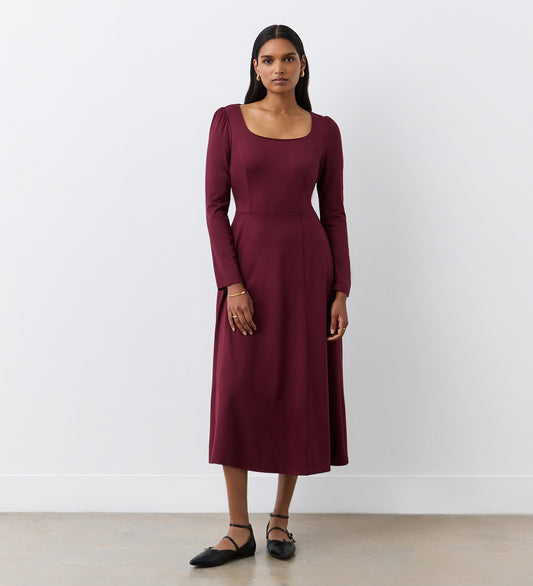 Kelly Burgundy Ponte Jersey Midi Dress