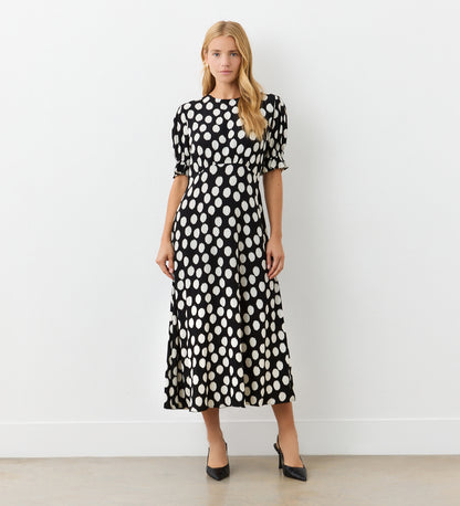 Mela Black Spot Crepe Midi Dress