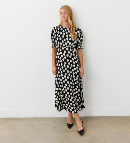 Mela Black Spot Crepe Midi Dress