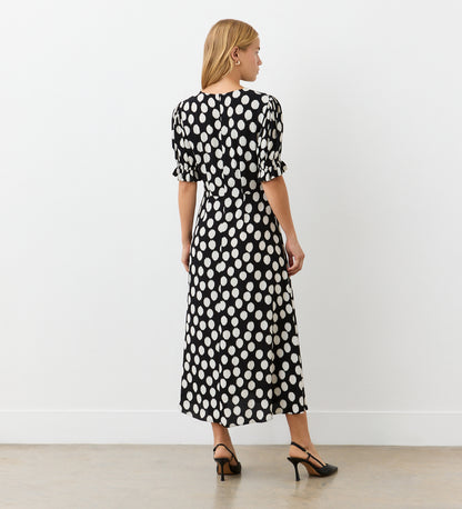 Mela Black Spot Crepe Midi Dress