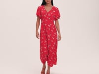 Saskia Red Floral Crepe Midi Tea Dress