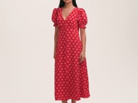 Alia Red Polka Dot Crepe Midi Dress