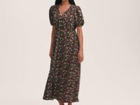 Vittoria Black Floral Crepe Midi Dress