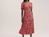 Martina Red Flower Crepe Midi Dress