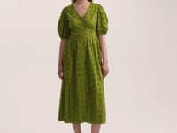 Una Embroidered Cotton Light Green Midi Tea Dress