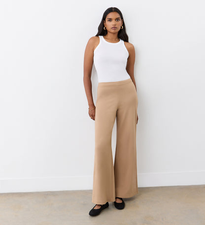 Reyna Camel Ponte Jersey Wide Leg Trouser