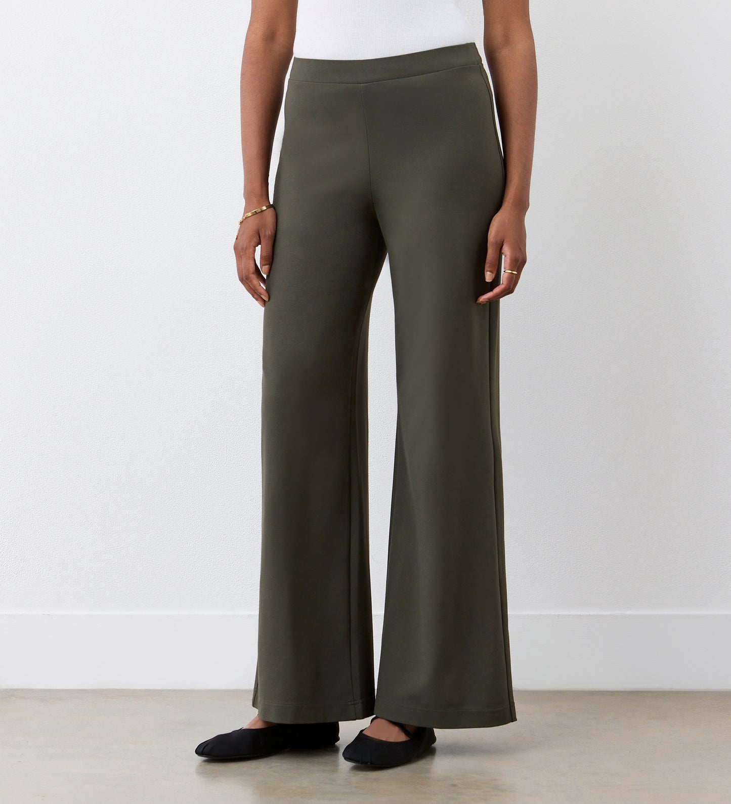 Reyna Khaki Ponte Jersey Wide Leg Trouser