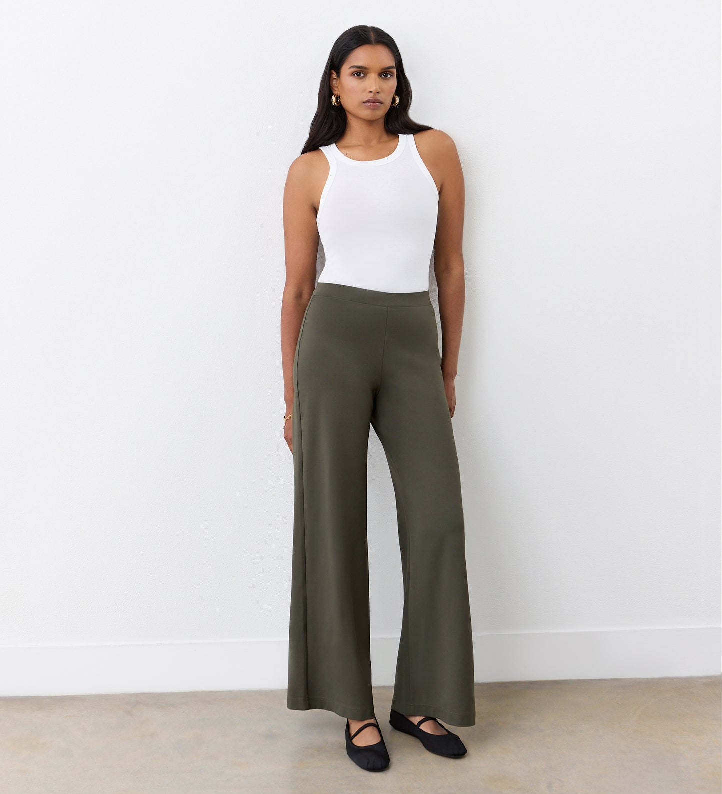 Reyna Khaki Ponte Jersey Wide Leg Trouser