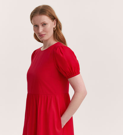 Genevive Red Cotton Midi Dress