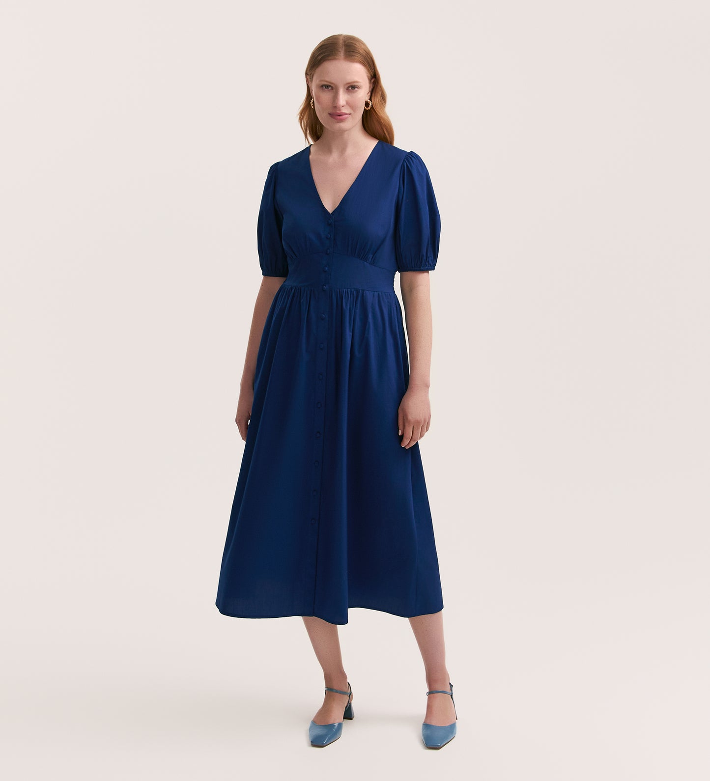 Addison Indigo Cotton Midi Tea Dress