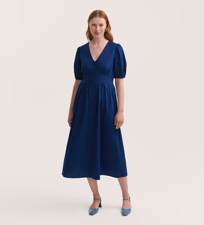 Addison Indigo Cotton Midi Tea Dress